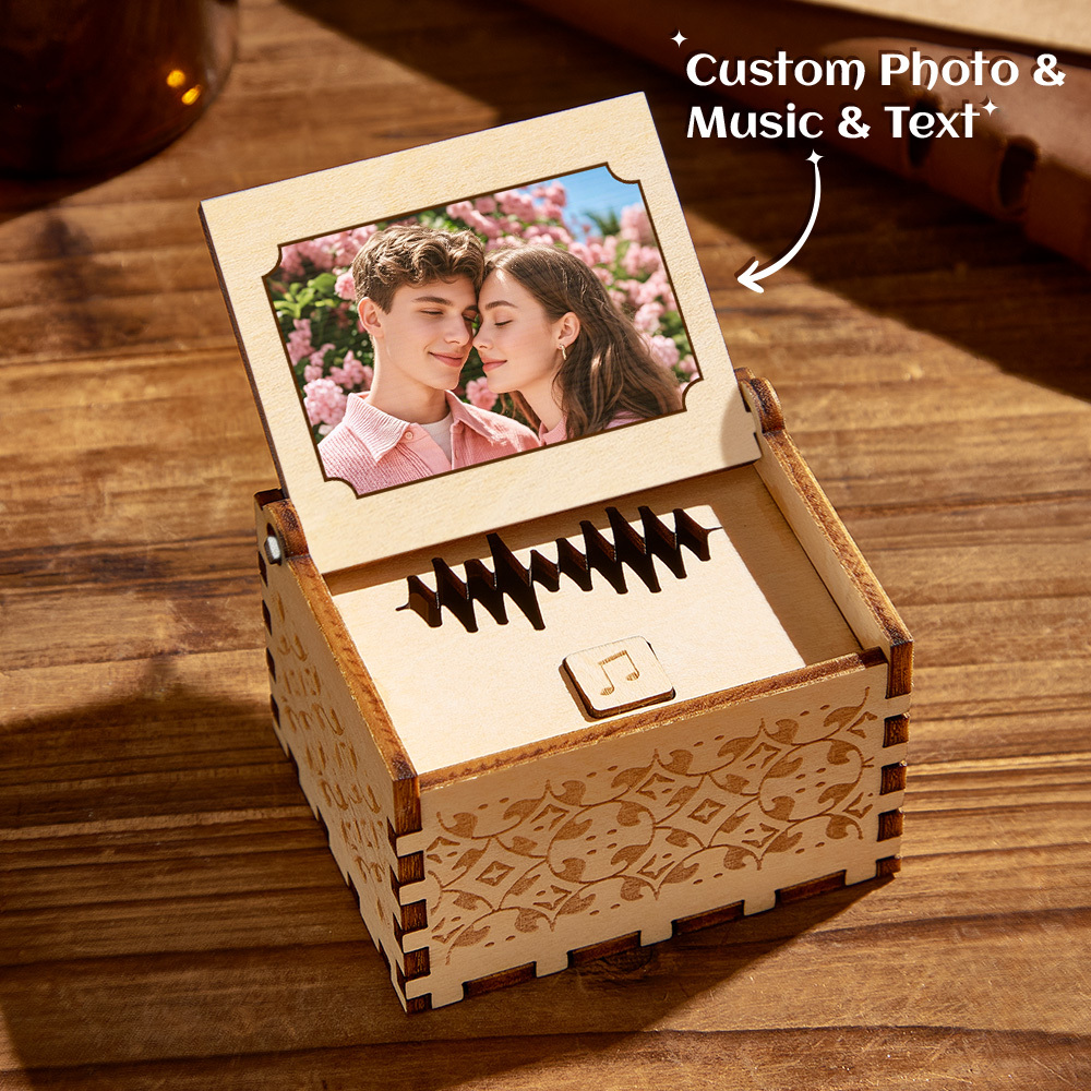 Caja De Música Digital Personalizada, Cualquier Canción, Melodía O Voz, Foto Personalizada, Caja De Música De Madera Con Texto, Regalos De Aniversario - mymoonlampes