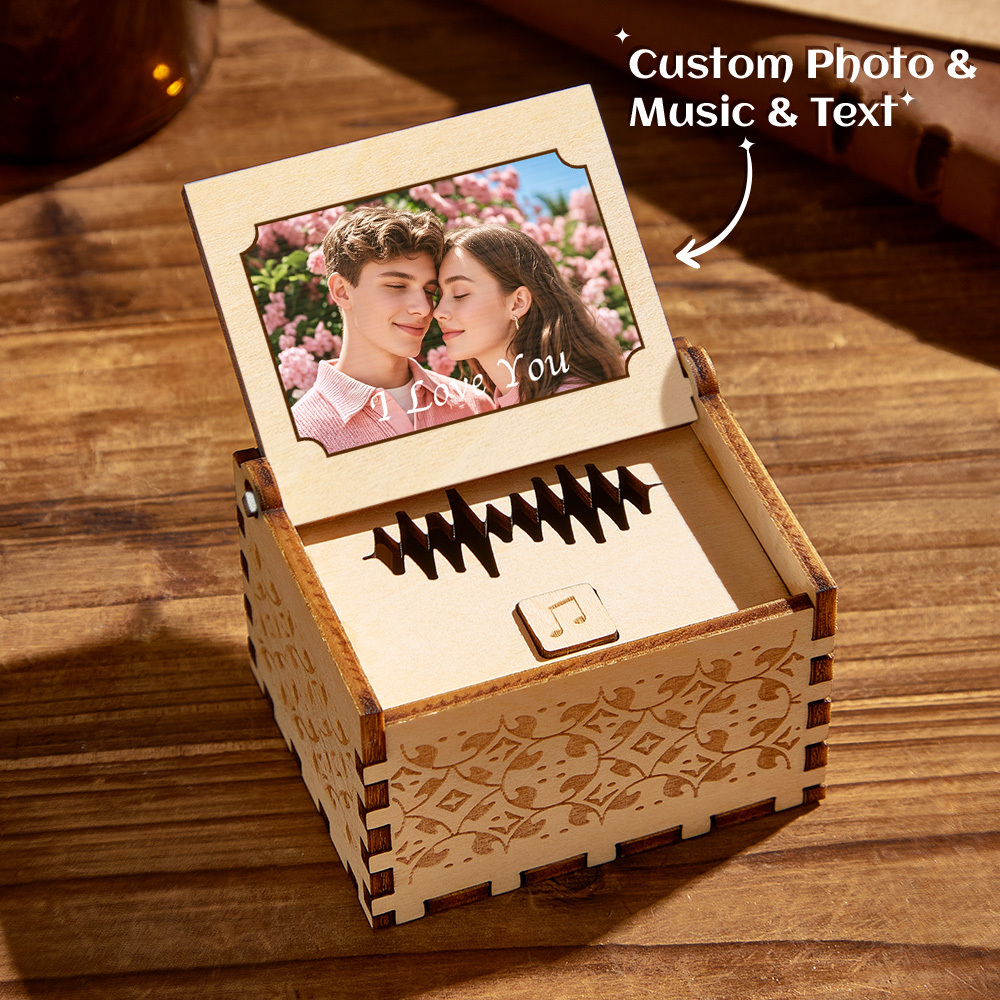 Caja De Música Digital Personalizada, Cualquier Canción, Melodía O Voz, Foto Personalizada, Caja De Música De Madera Con Texto, Regalos De Aniversario - mymoonlampes