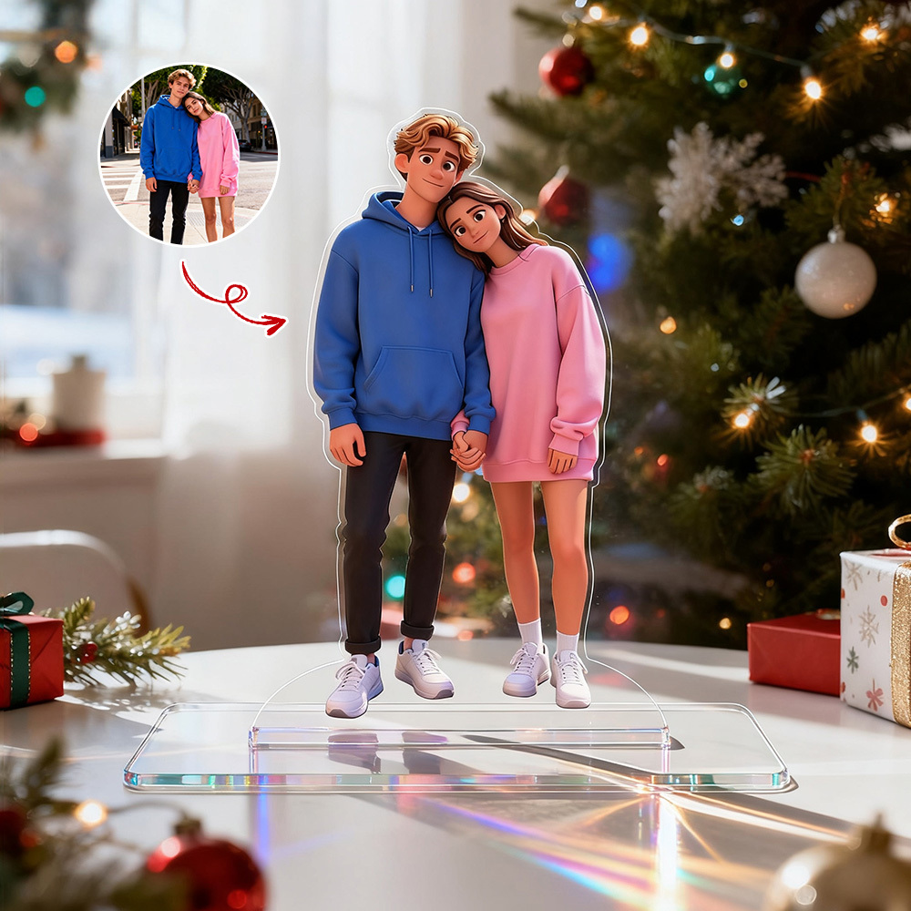 Retrato Personalizado De Dibujos Animados De Pixar Con Base Acrílica, Regalo De Navidad