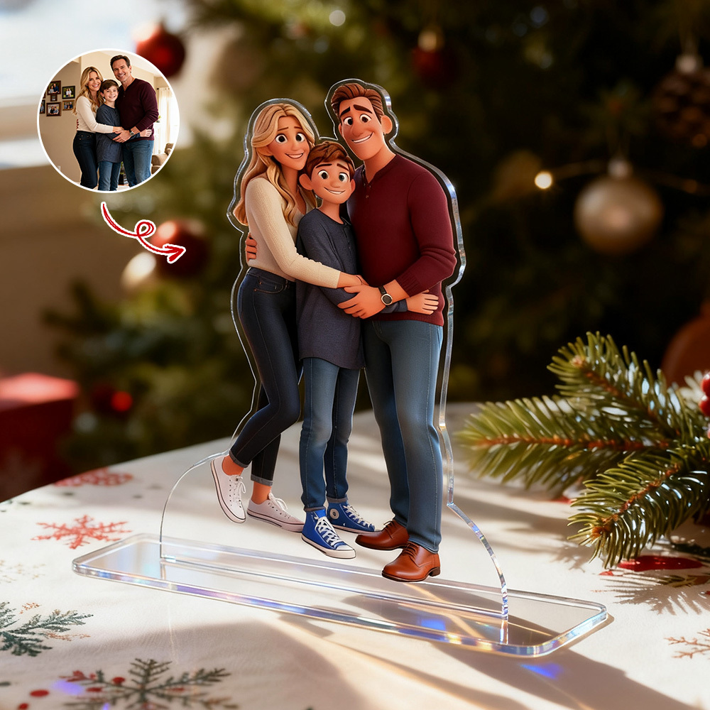 Retrato Personalizado De Dibujos Animados De Pixar Con Base Acrílica, Regalo De Navidad