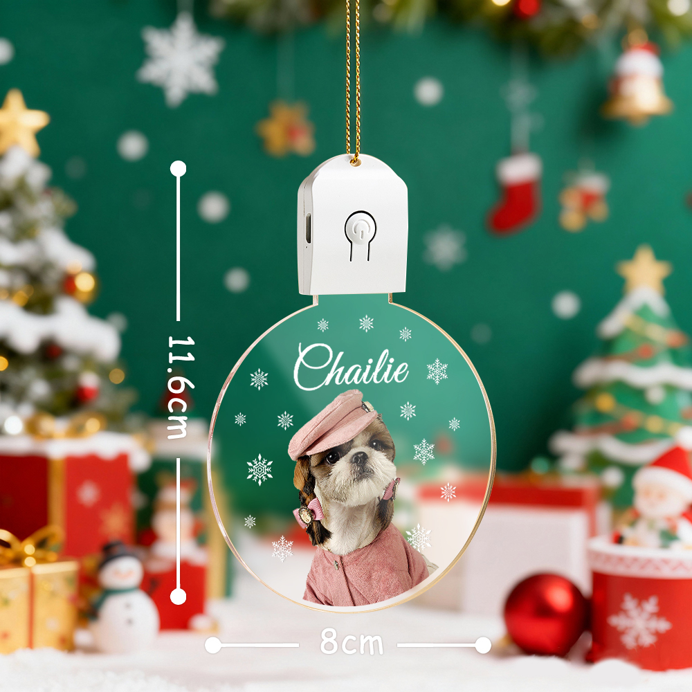 Adorno Acrílico Led Circular Con Foto Personalizada De Perro, Regalo De Navidad Para Amantes De Los Perros - mymoonlampes