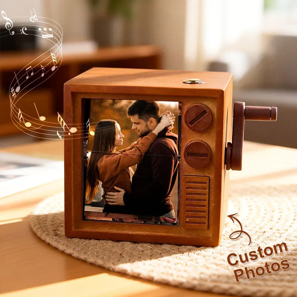 Caja De Libro Plegable Con Manivela Personalizada, Máquina De Animación, Álbum De Fotos Mecánico Con Manivela Y Marco De Cubo De Fotos Para Bebé De Nogal Negro Claro, Regalo Para El Día Del Padre