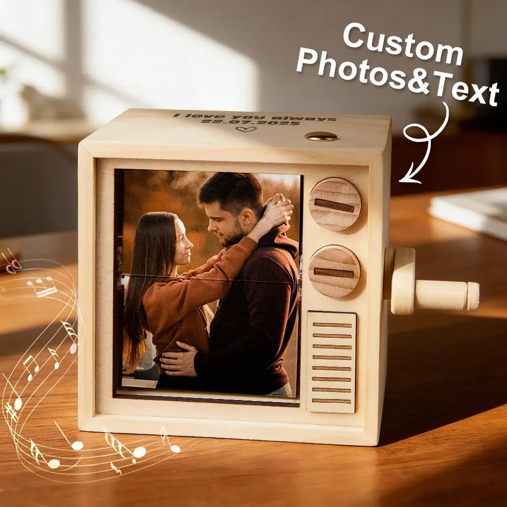 Caja De Libro Plegable Con Manivela Personalizada, Máquina De Animación, Álbum De Fotos Mecánico Con Manivela Y Marco De Cubo De Fotos Para Bebé De Nogal Negro Claro, Regalo Para El Día Del Padre