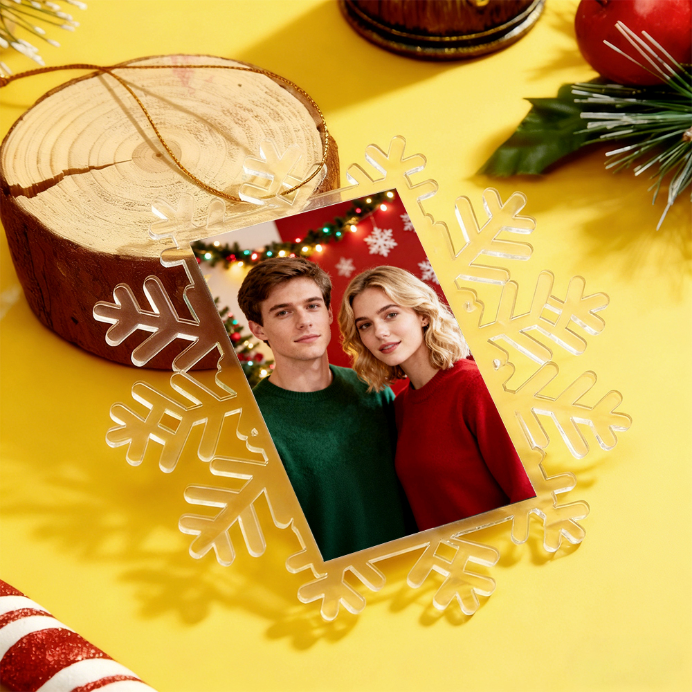 Adorno Fotográfico De Copo De Nieve De Regalo De Navidad Adorno Fotográfico Acrílico Personalizado - mymoonlampes
