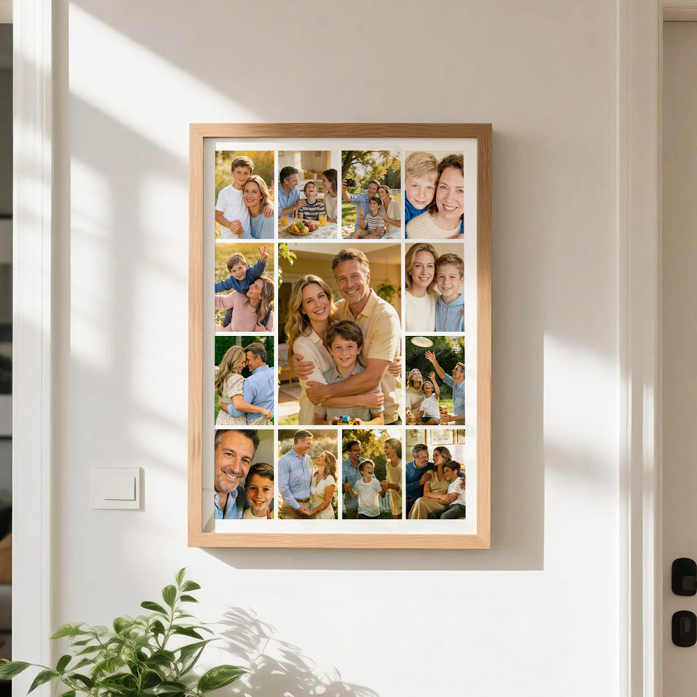 Marco De Collage De Fotos Familiares Personalizado En Blanco Y Negro/a Todo Color. Arte De Pared Con Varias Imágenes. - mymoonlampes