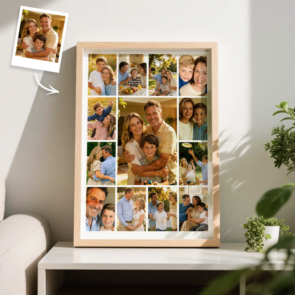 Marco De Collage De Fotos Familiares Personalizado En Blanco Y Negro/a Todo Color. Arte De Pared Con Varias Imágenes. - mymoonlampes
