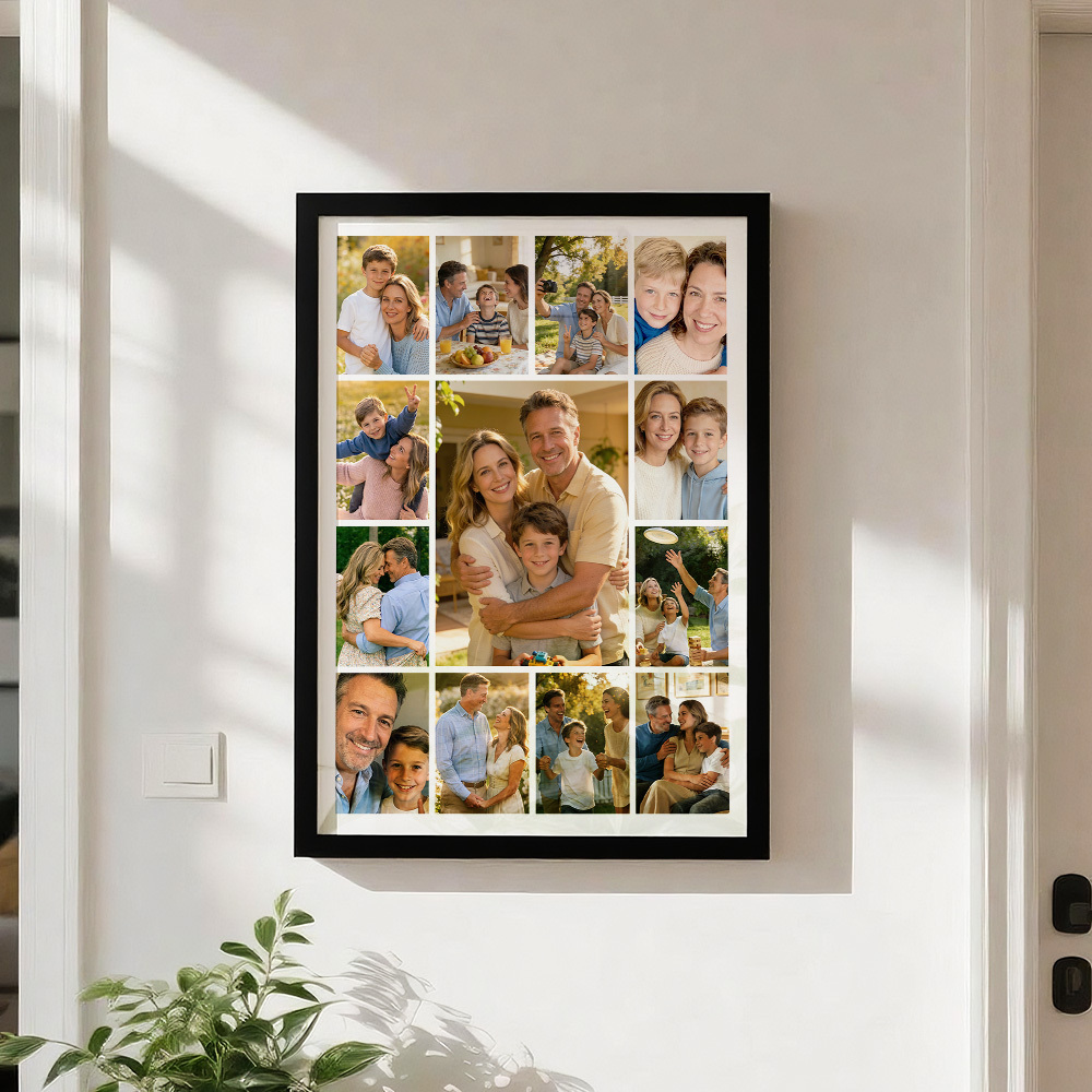 Marco De Collage De Fotos Familiares Personalizado En Blanco Y Negro/a Todo Color. Arte De Pared Con Varias Imágenes. - mymoonlampes