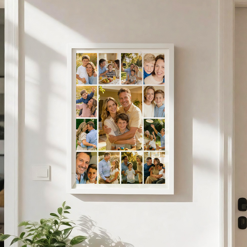 Marco De Collage De Fotos Familiares Personalizado En Blanco Y Negro/a Todo Color. Arte De Pared Con Varias Imágenes. - mymoonlampes