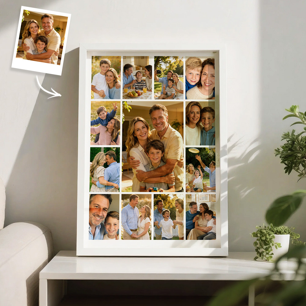 Marco De Collage De Fotos Familiares Personalizado En Blanco Y Negro/a Todo Color. Arte De Pared Con Varias Imágenes. - mymoonlampes