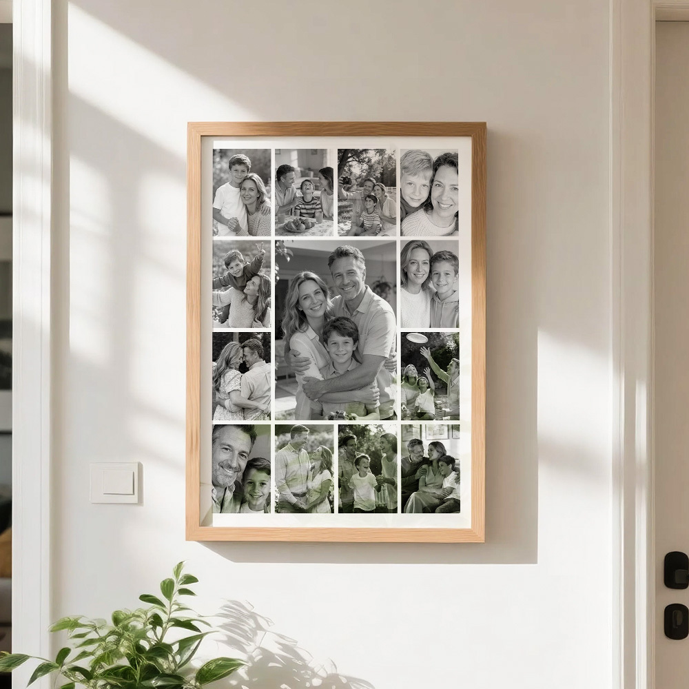Marco De Collage De Fotos Familiares Personalizado En Blanco Y Negro/a Todo Color. Arte De Pared Con Varias Imágenes. - mymoonlampes