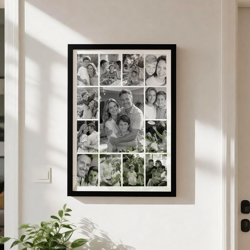 Marco De Collage De Fotos Familiares Personalizado En Blanco Y Negro/a Todo Color. Arte De Pared Con Varias Imágenes. - mymoonlampes