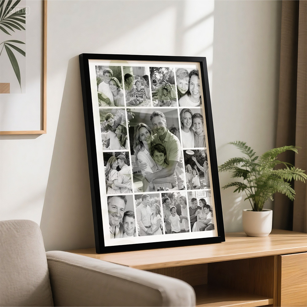 Marco De Collage De Fotos Familiares Personalizado En Blanco Y Negro/a Todo Color. Arte De Pared Con Varias Imágenes. - mymoonlampes