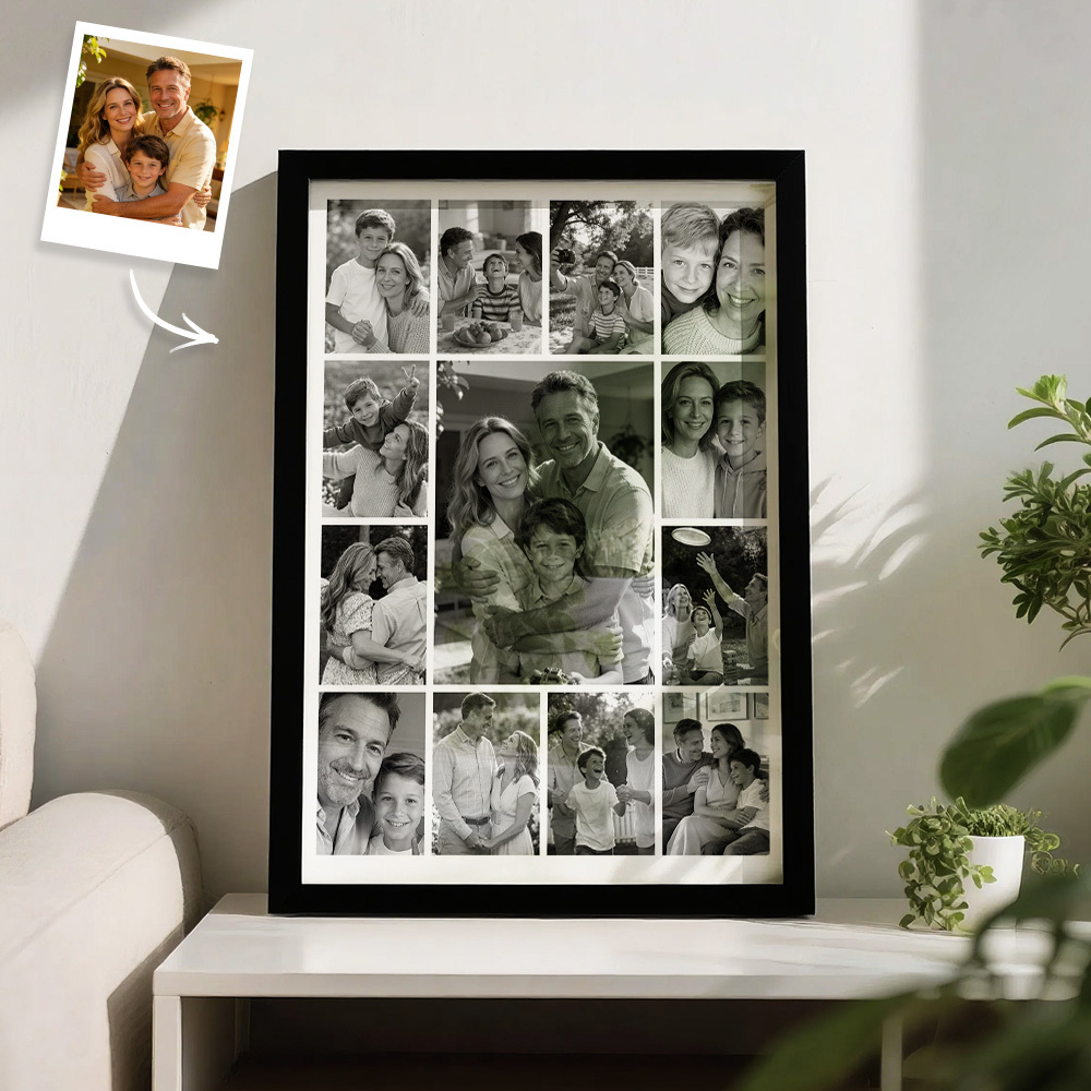 Marco De Collage De Fotos Familiares Personalizado En Blanco Y Negro/a Todo Color. Arte De Pared Con Varias Imágenes. - mymoonlampes