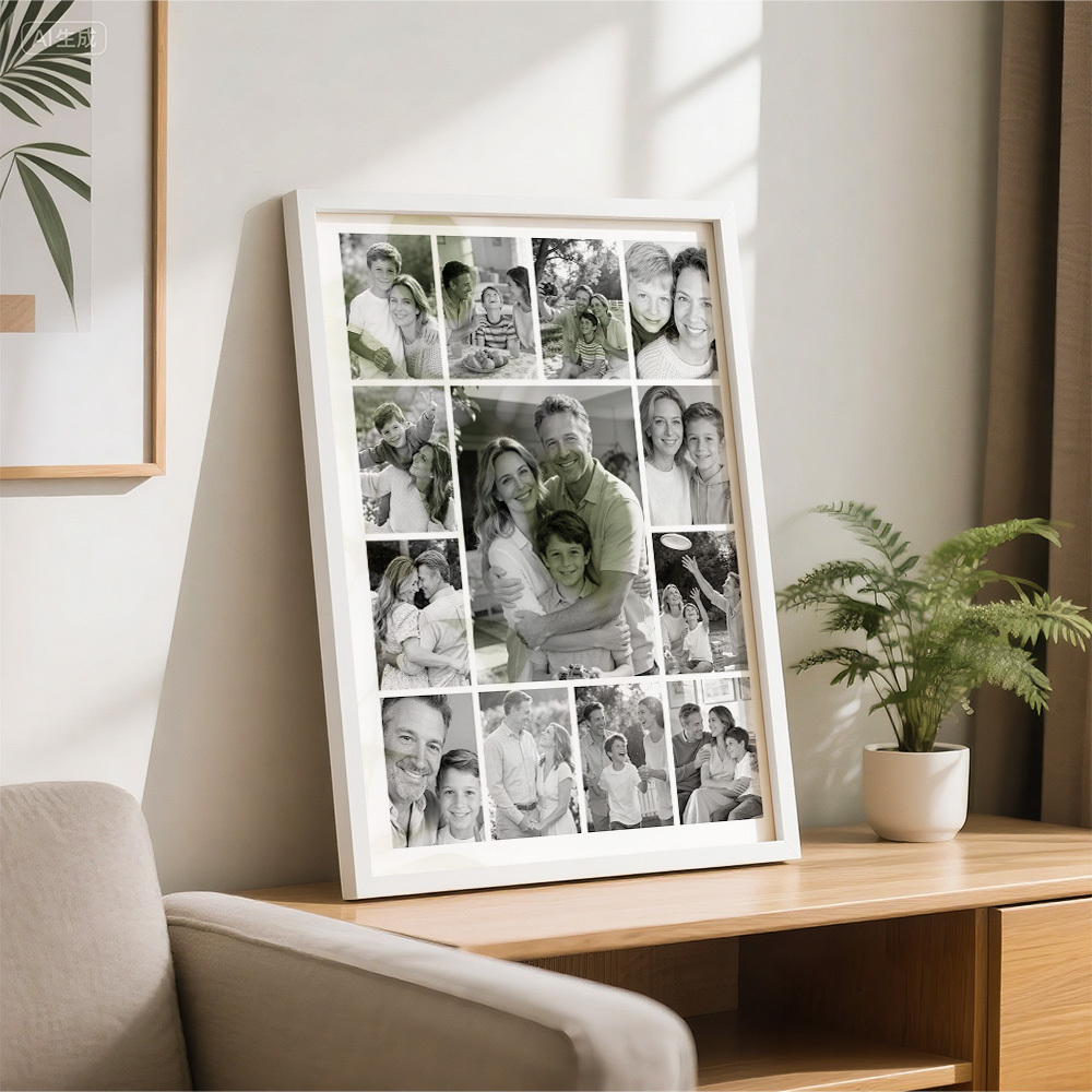 Marco De Collage De Fotos Familiares Personalizado En Blanco Y Negro/a Todo Color. Arte De Pared Con Varias Imágenes. - mymoonlampes