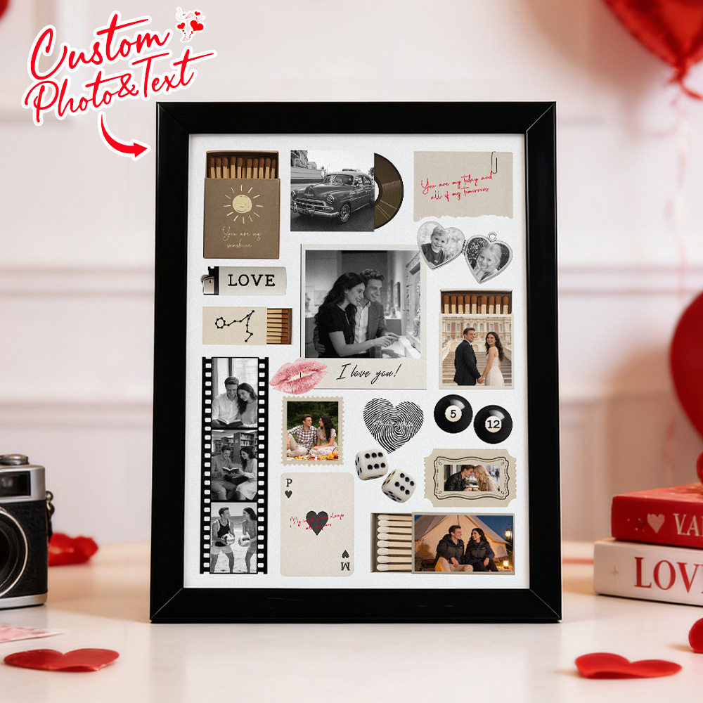 Marco De Madera Con Foto Personalizada, Caja De Cerillas, Póster Con Texto, Impresión, Arte De Pared, Regalo De Aniversario - mymoonlampes