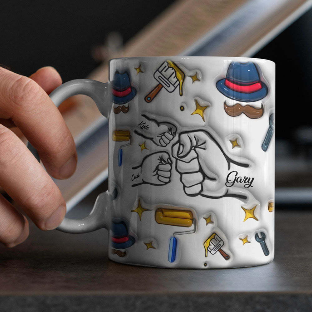 Taza De Café Impresa Con Efecto Inflado 3d Con Nombres Personalizados Para Niños De 1 A 6 Regalos Del Día Del Padre - mymoonlampes