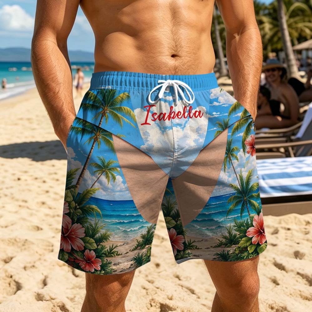 Ropa De Playa Personalizada Para Hombre: Bañador Corto Con Huella De Mano Y Nombre Personalizado En Llamativos Estampados Veraniegos (sin Marca). - mymoonlampes