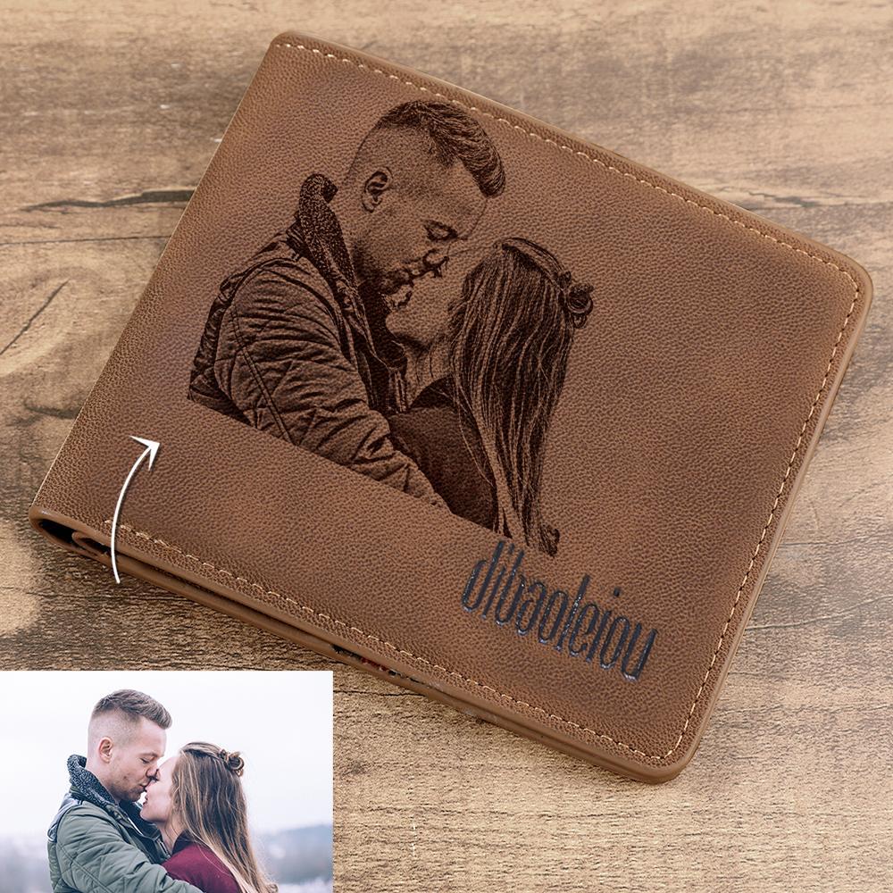 Foto Cartera Plegable Personalizada para Hombre - Cuero Marrón para Él