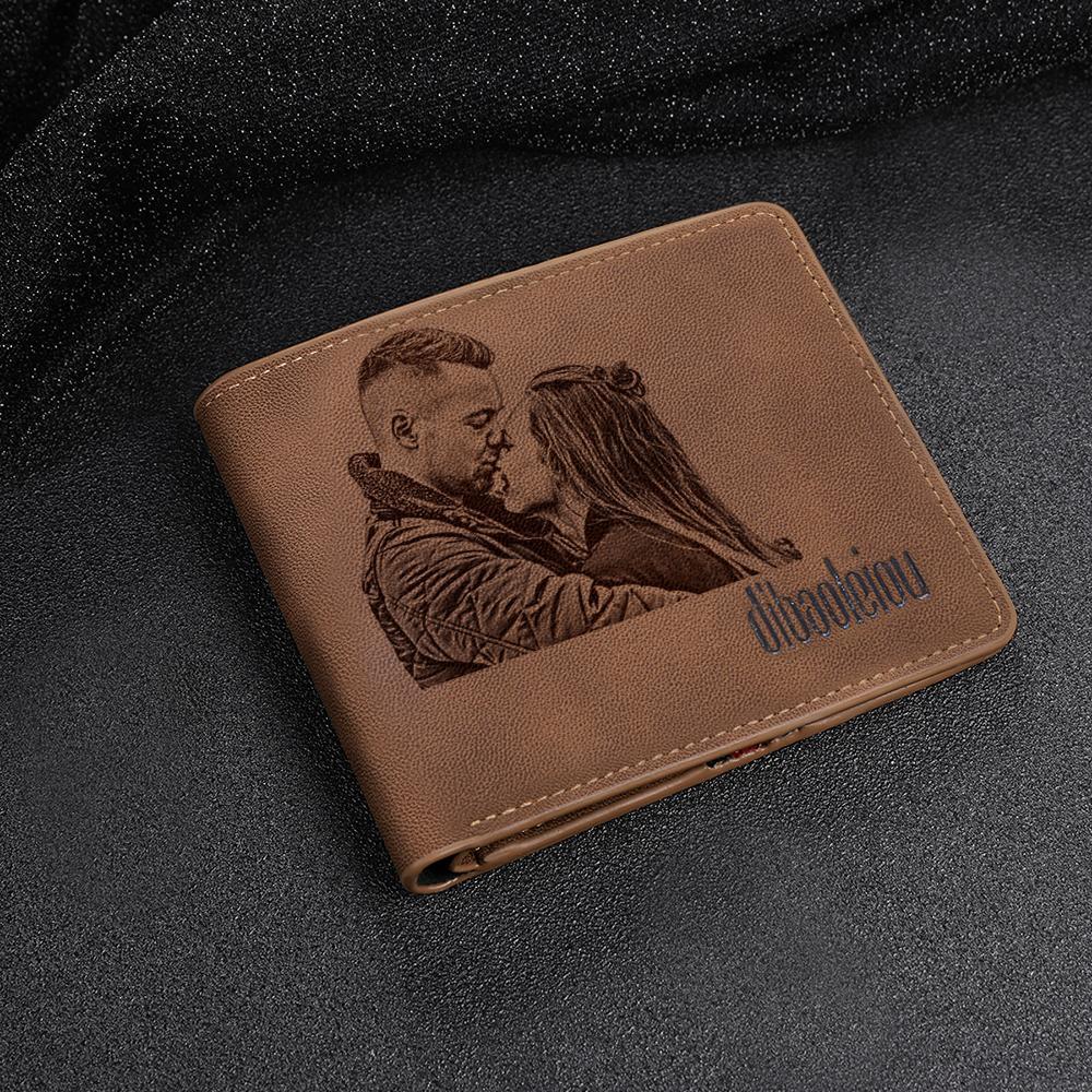 Foto Cartera Plegable Personalizada para Hombre - Cuero Marrón para Él