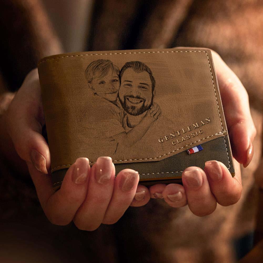 Cartera Grabada Con Foto Personalizada Cartera De Cuero De Estilo Clásico Para Hombres - milamparaluna