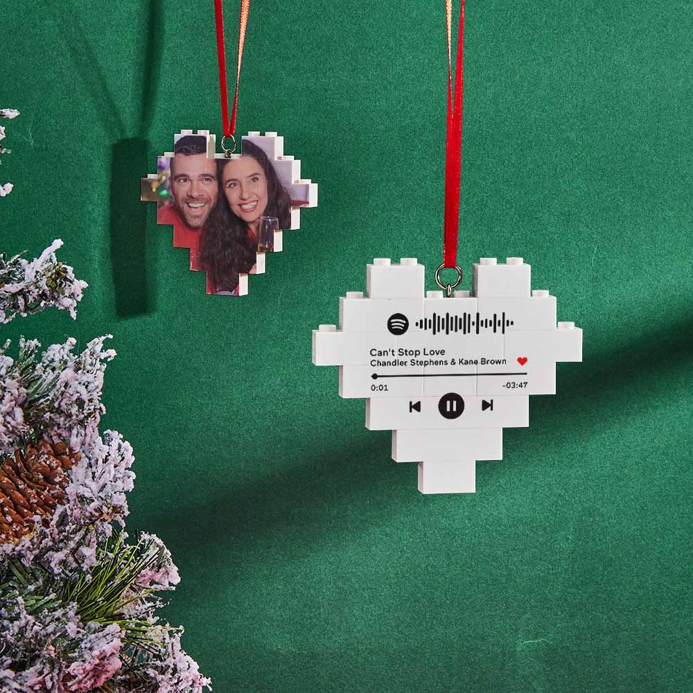 Bloque De Foto De Corazón De Código De Spotify Personalizado De Ladrillo De Construcción Personalizado De Adorno De Navidad - milamparaluna