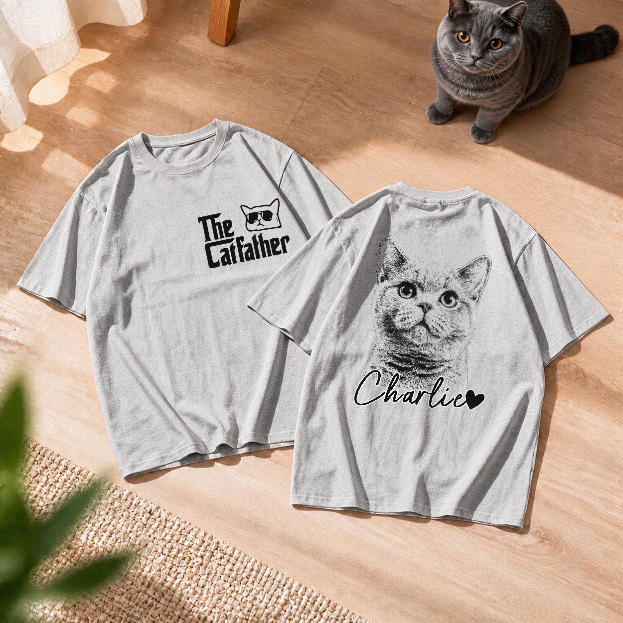 Camiseta Unisex Con Foto Personalizada. Regalos Personalizados Para El Día Del Padre Y Cumpleaños Para Amantes De Los Perros Y Gatos, Papás Y Mamás Perrunos, Dueños De Gatos: El Hogar Es Donde Están Mis Mascotas. - mymoonlampes
