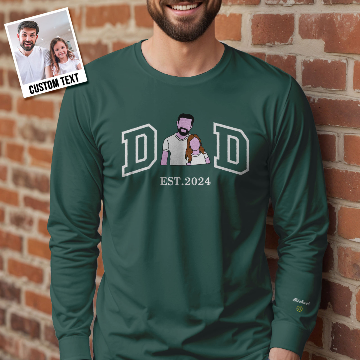 Sudadera Con Retrato Bordado Personalizado Para Papá, Regalo Del Día Del Padre - mymoonlampes