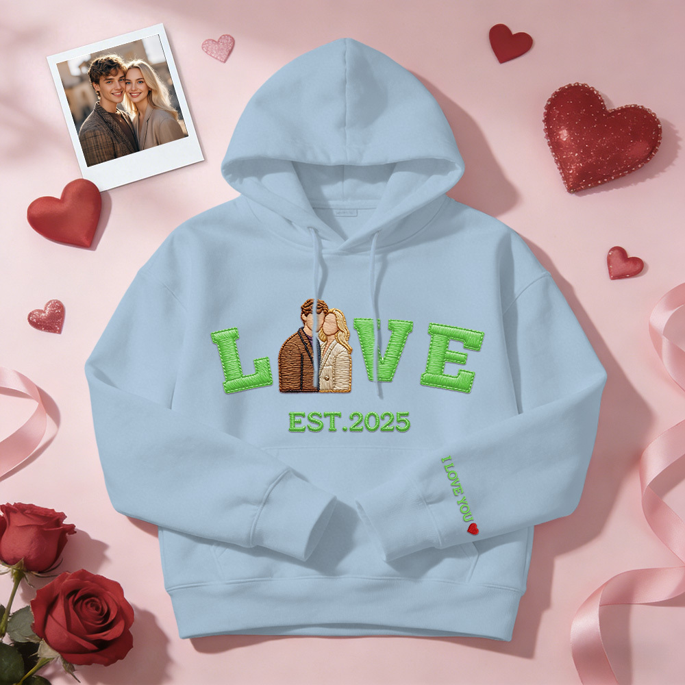 Sudadera Con Capucha Personalizada Con Foto Bordada De Pareja Love Est Year - mymoonlampes