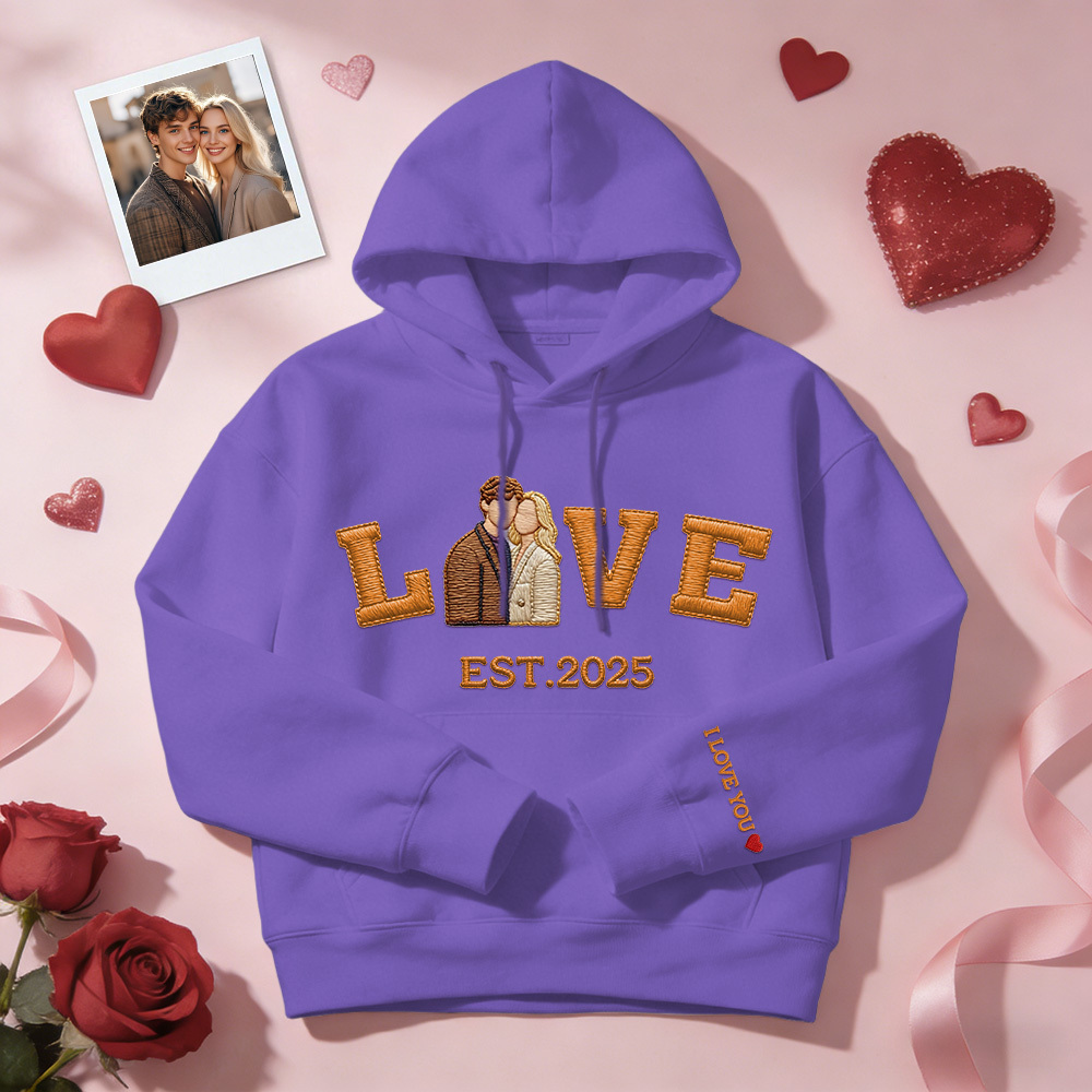 Sudadera Con Capucha Personalizada Con Foto Bordada De Pareja Love Est Year - mymoonlampes