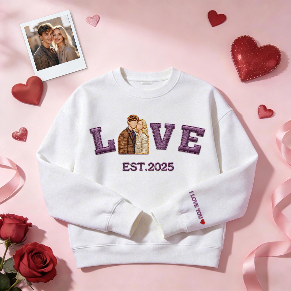 Sudadera Con Capucha Personalizada Con Foto Bordada De Pareja Love Est Year - mymoonlampes