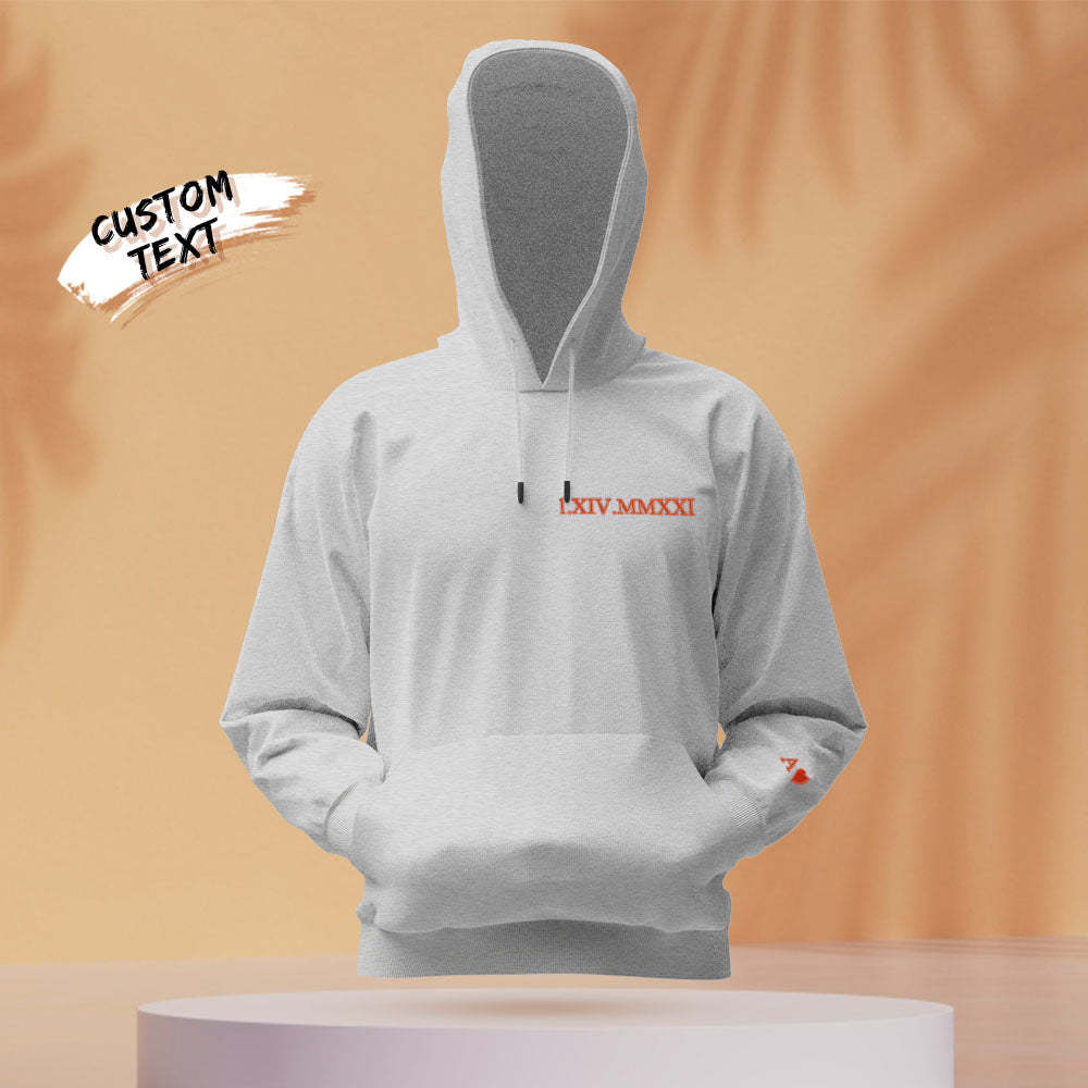 Regalos Para Parejas Con Capucha, Bordado Personalizado, Cuello Redondo, Números Romanos Y Fecha - mymoonlampes