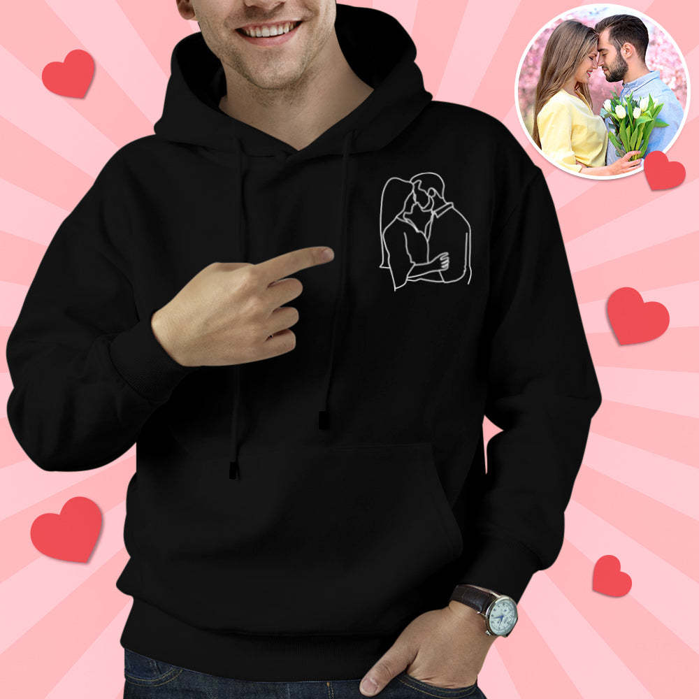 Sudadera Con Capucha Bordada Personalizada Con Retrato De Bolsillo A Partir De Foto Y Contorno De Foto, Regalo Para Él - mymoonlampes