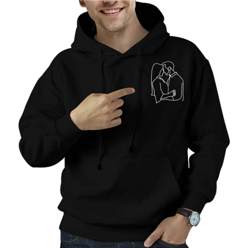 Sudadera Con Capucha Bordada Personalizada Con Retrato De Bolsillo A Partir De Foto Y Contorno De Foto, Regalo Para Él - mymoonlampes
