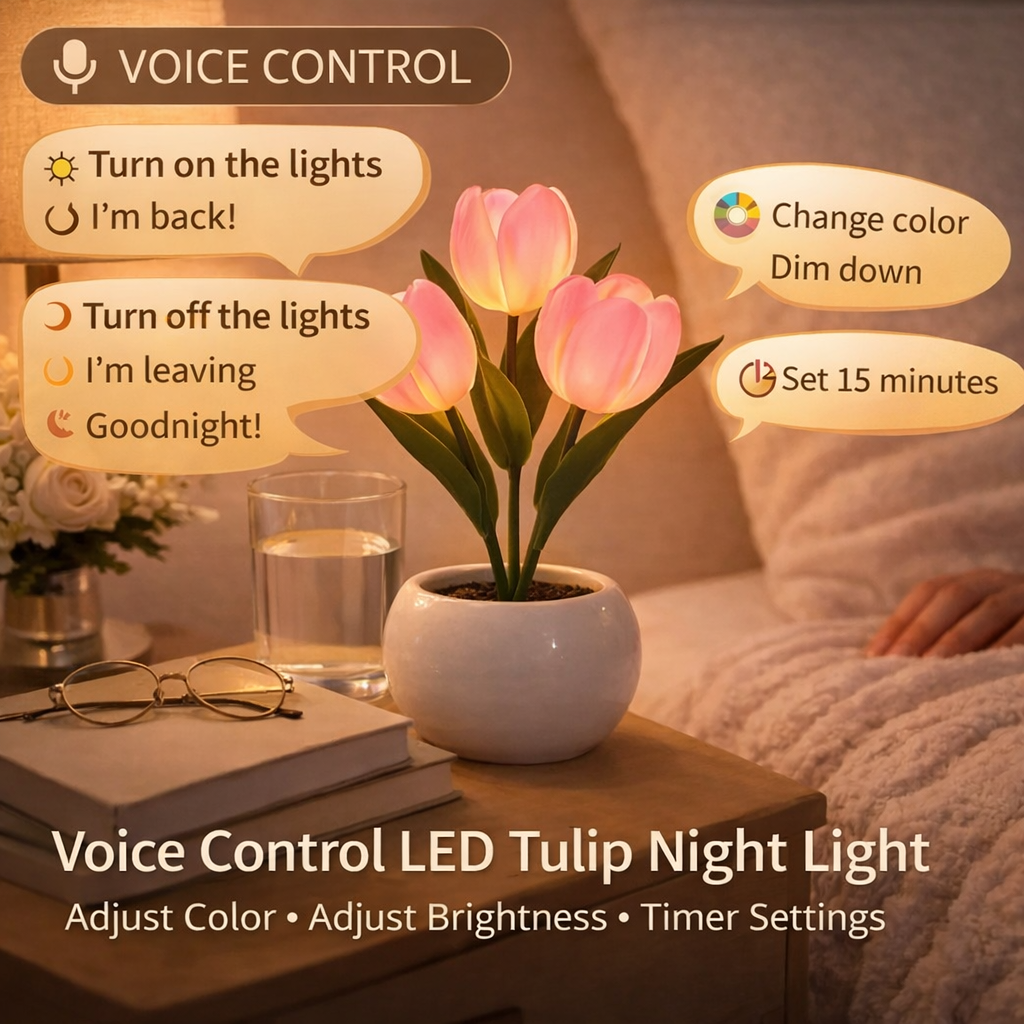 Lámpara De Noche Led Con Forma De Tulipán Y Control Por Voz: Lámpara De Flores Con Cambio De Color Regulable Y Temporizador, Lámpara De Mesa Romántica Con Forma De Tulipán Artificial, Regalo Para Mamá, Esposa O Novia.