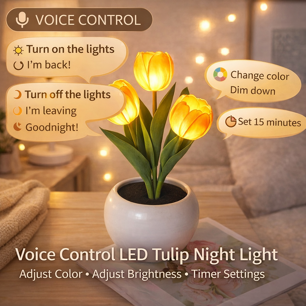 Lámpara De Noche Led Con Forma De Tulipán Y Control Por Voz: Lámpara De Flores Con Cambio De Color Regulable Y Temporizador, Lámpara De Mesa Romántica Con Forma De Tulipán Artificial, Regalo Para Mamá, Esposa O Novia.