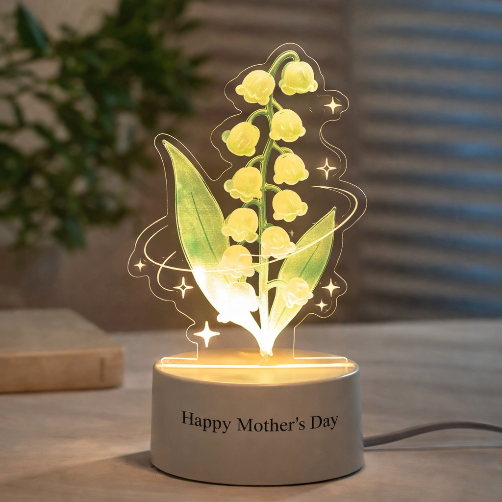 Lámpara De Noche Led Personalizada Con Forma De Rosa Eterna, Tulipán Y Lirio Del Valle – Regalo Personalizado Para El Día De La Madre. - mymoonlampes