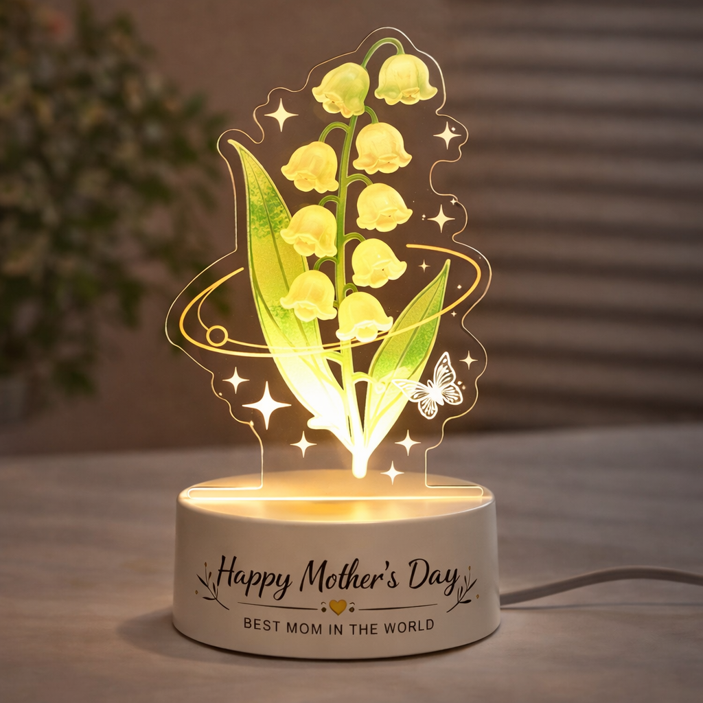 Lámpara De Noche Led Personalizada Con Forma De Rosa Eterna, Tulipán Y Lirio Del Valle – Regalo Personalizado Para El Día De La Madre. - mymoonlampes