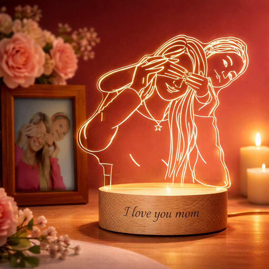 Regalos Del Día De La Madre Para Ella Lámpara Fotográfica Luz Led Luz Nocturna Con Retrato Grabado - mymoonlampes