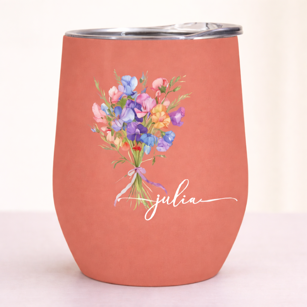 Vaso De Vino Personalizado Con La Flor De Nacimiento Para Ella - Regalo Personalizado Para El Día De La Madre