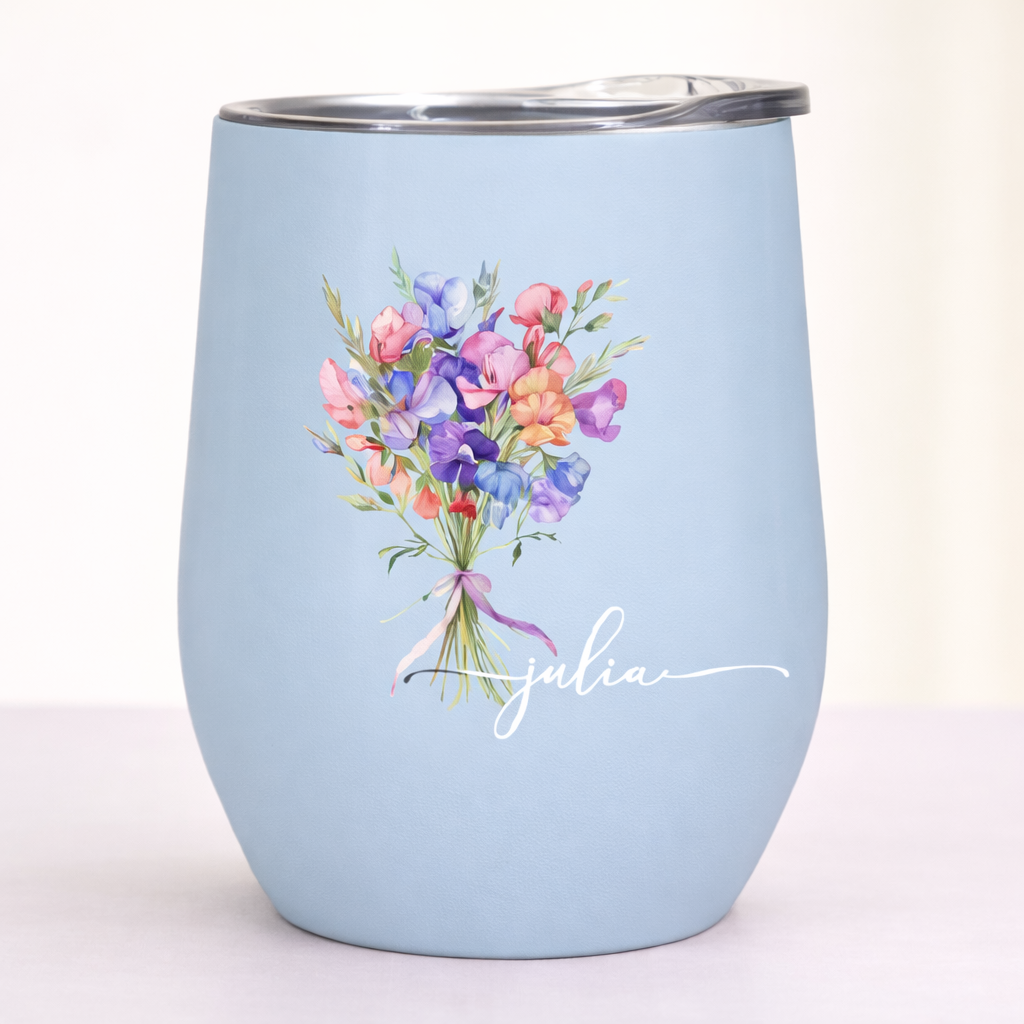 Vaso De Vino Personalizado Con La Flor De Nacimiento Para Ella - Regalo Personalizado Para El Día De La Madre