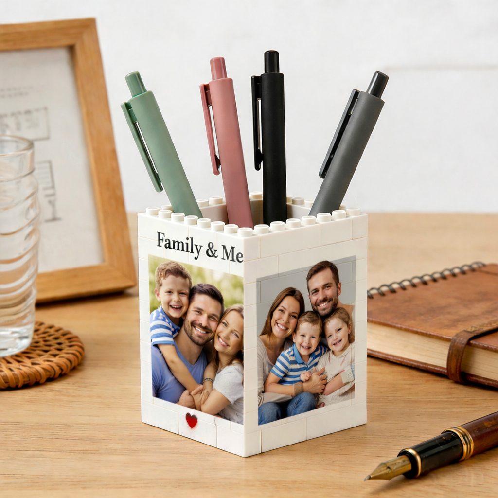 Portalápices Personalizado Con Foto Estilo Ladrillo – Organizador De Escritorio Creativo, Regalo Personalizado Para Familia, Parejas Y Amigos