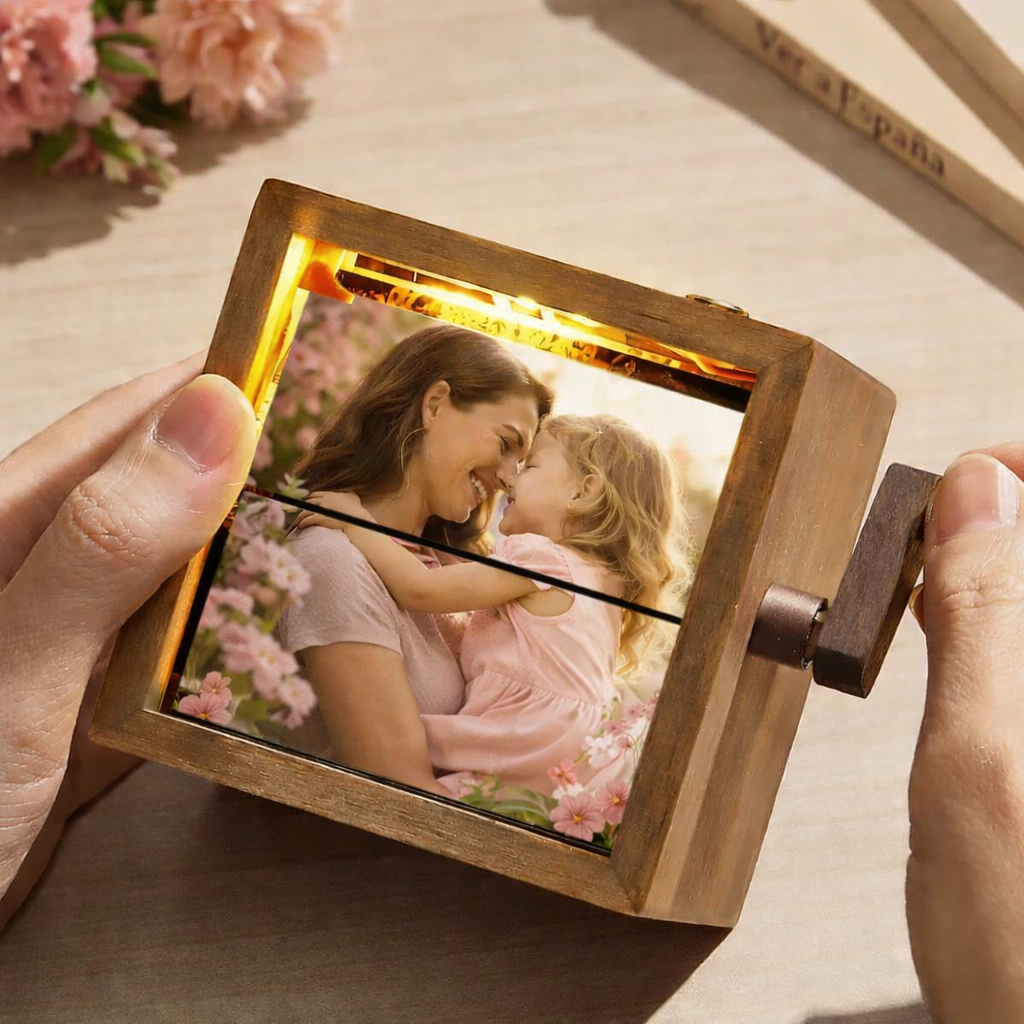 Caja De Libro Plegable Con Manivela Personalizada, Máquina De Animación, Álbum De Fotos Mecánico Con Manivela Y Marco De Cubo De Fotos Para Bebé De Nogal Negro Claro, Regalo para el Día de la Madre