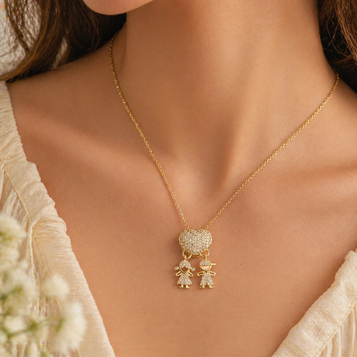 Collar Con Colgante De Corazón De Circonita Personalizado Con Dije De Niño Y Niña – Regalo De Joyería Familiar Personalizado Para Mamá Y Papá, Regalo Para El Día De La Madre Y El Día Del Padre - mymoonlampes