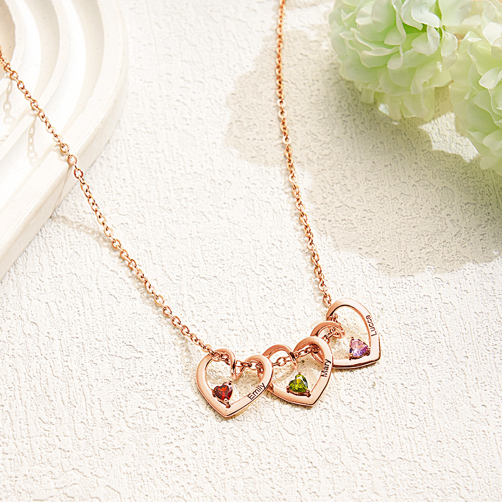 Collar Personalizado Con Nombre Y Piedra De Nacimiento En Forma De Corazón Para Mamá Y Abuela - mymoonlampes