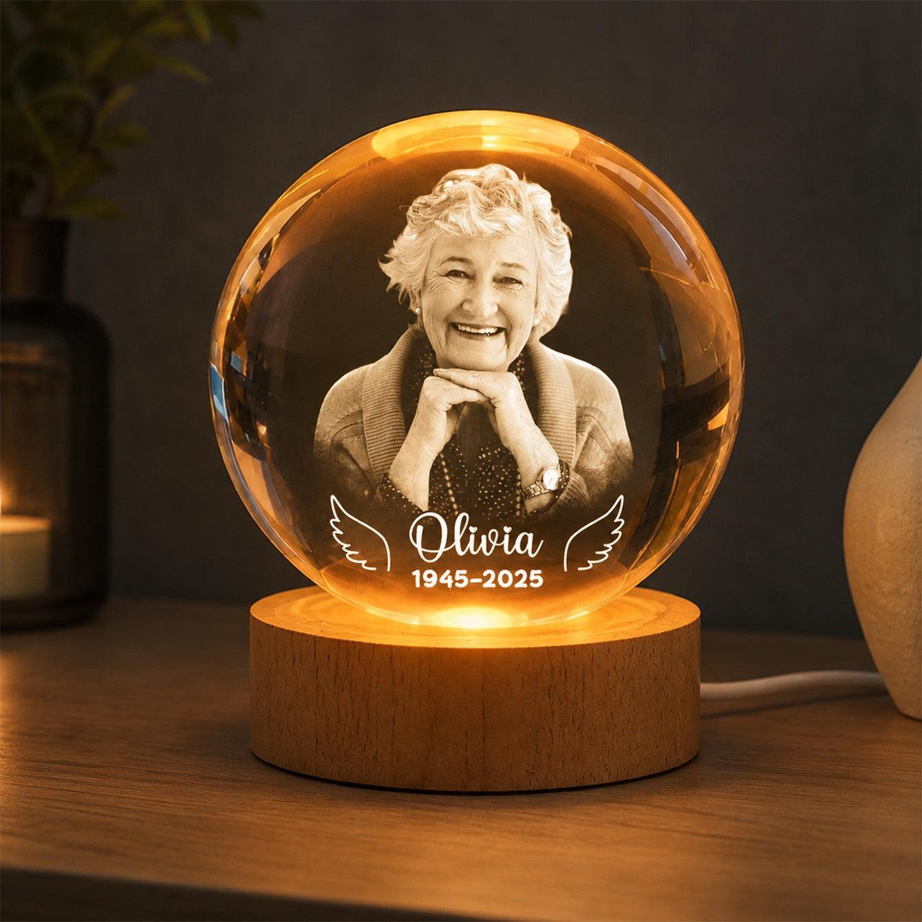 Luz Nocturna LED Con Forma De Bola De Cristal Y Alas De ángel Personalizadas, Regalo Conmemorativo Personalizado Con Foto Para La Familia, Recuerdo Para Siempre. - mymoonlampes