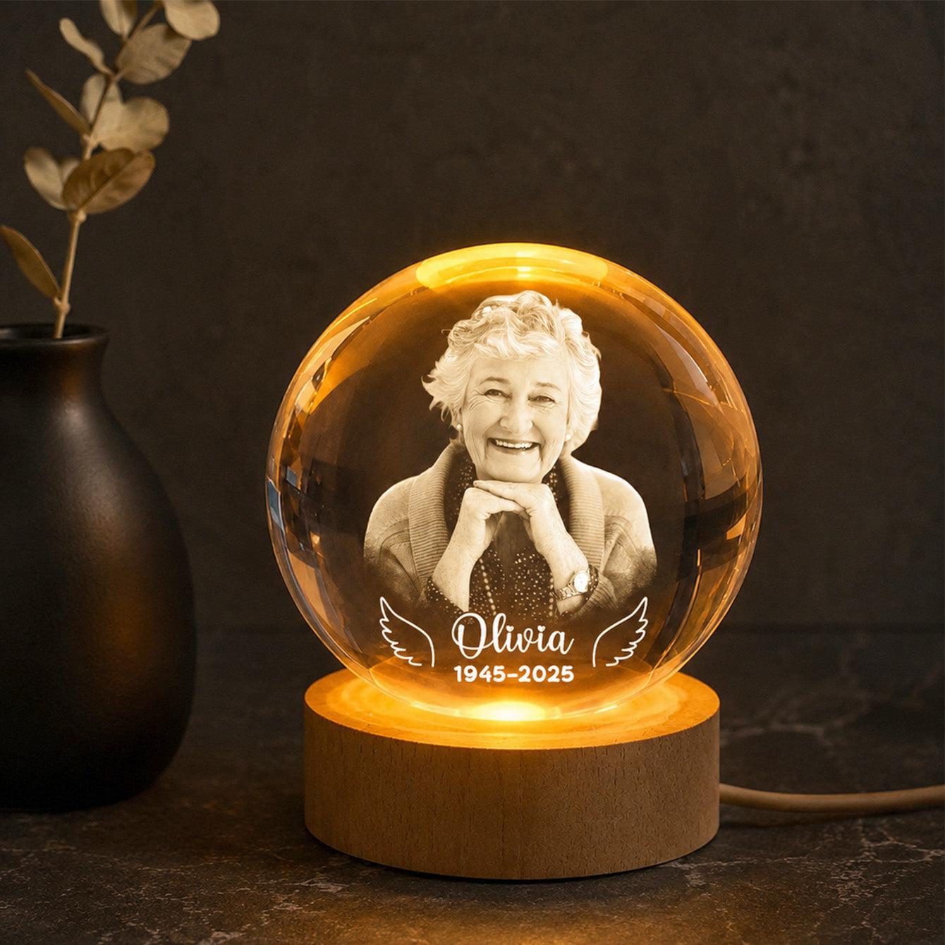 Luz Nocturna LED Con Forma De Bola De Cristal Y Alas De ángel Personalizadas, Regalo Conmemorativo Personalizado Con Foto Para La Familia, Recuerdo Para Siempre.
