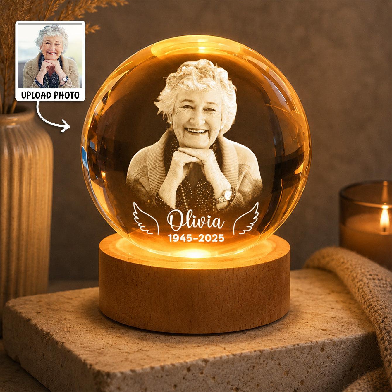 Luz Nocturna LED Con Forma De Bola De Cristal Y Alas De ángel Personalizadas, Regalo Conmemorativo Personalizado Con Foto Para La Familia, Recuerdo Para Siempre. - mymoonlampes