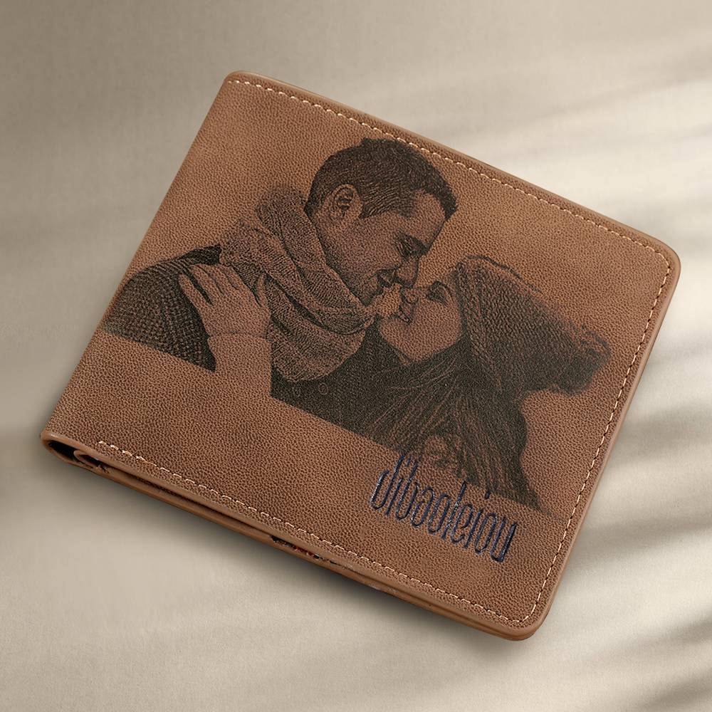 Foto Cartera Plegable Personalizada para Hombre - Cuero Marrón para Él