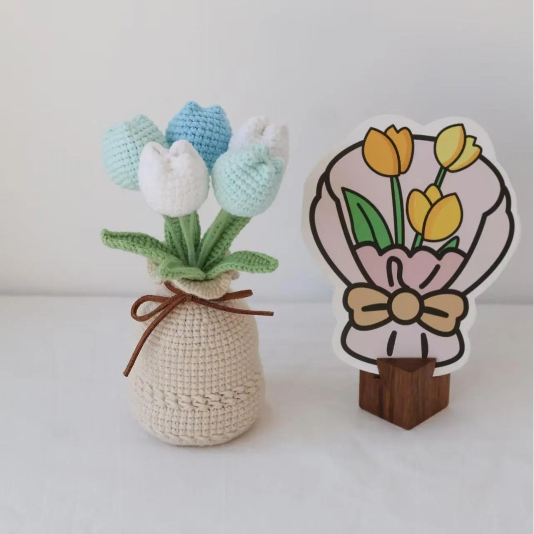 Maceta De Tulipán Tejida A Crochet Hecha A Mano, Regalo De Cumpleaños Y Aniversario Para Amigos Y Familiares - mymoonlampes