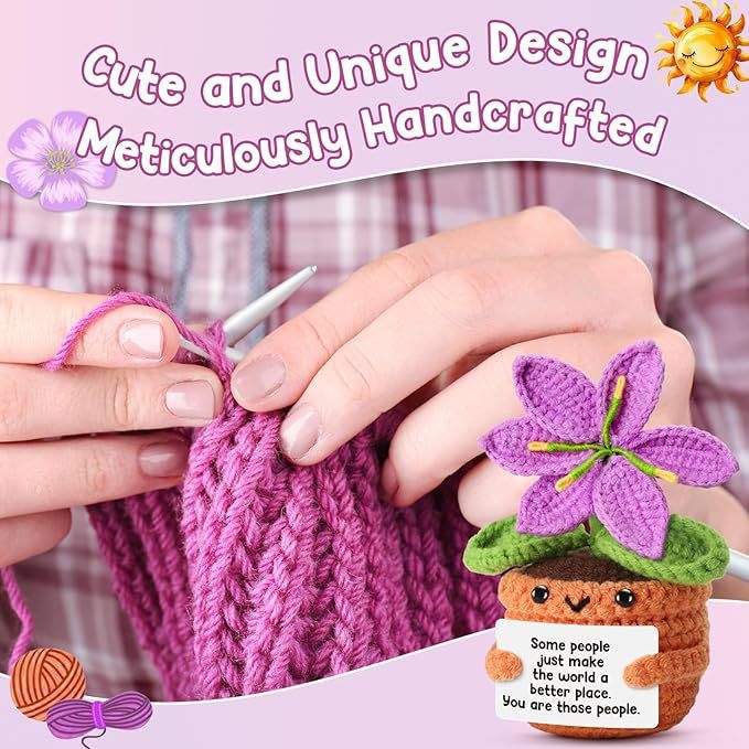 Maceta De Girasol Tejida A Crochet Hecha A Mano: Decoración De Escritorio Con El Mensaje 'está Bien' Para Brindar Apoyo Emocional. - mymoonlampes